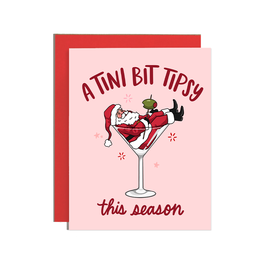 Martini Tipsy Santa Holiday Card
