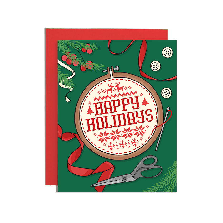 Cross Stitch Happy Holidays Card