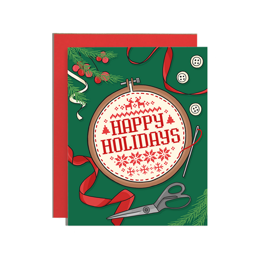 Cross Stitch Happy Holidays Card