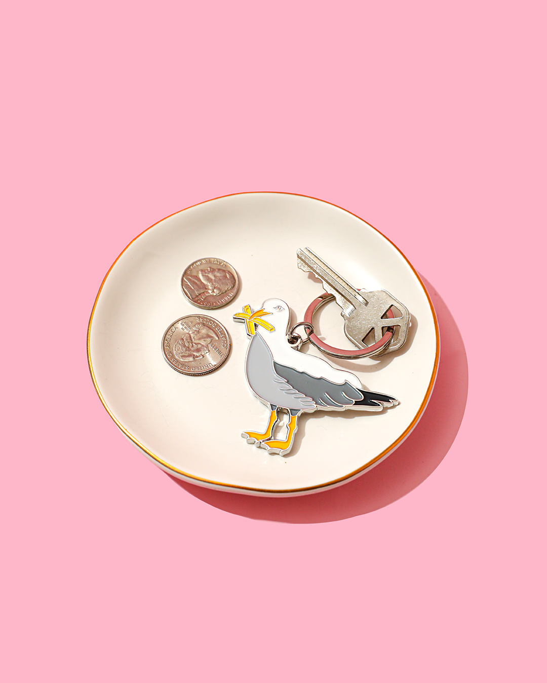 Seagull With Fries Enamel Keychain Bag Charm