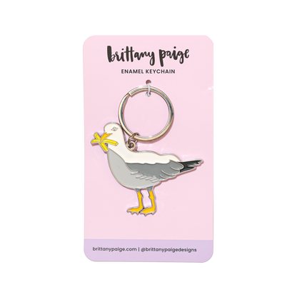 Seagull With Fries Enamel Keychain Bag Charm