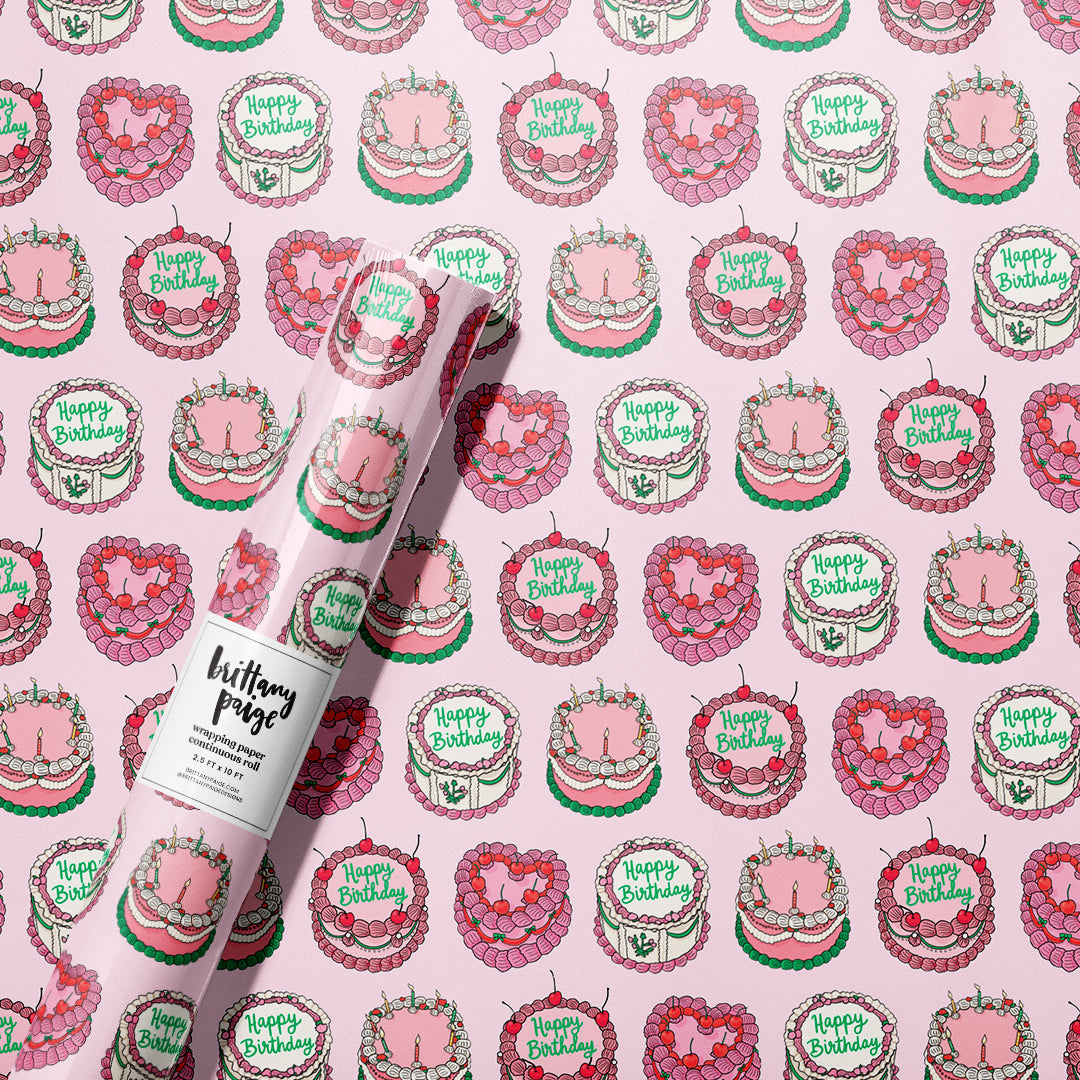 Vintage Birthday Cakes Wrapping Paper