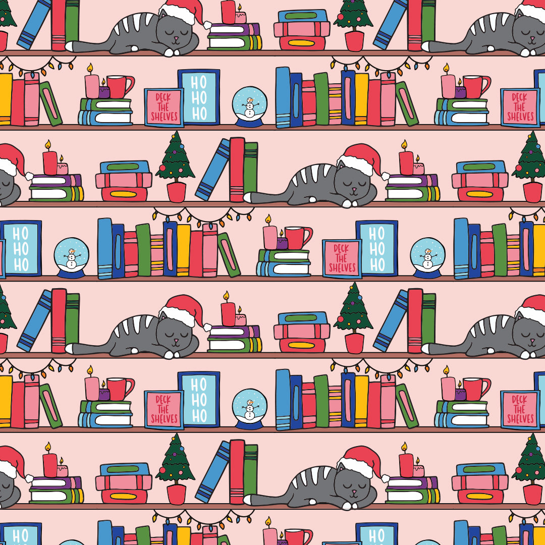 Christmas Book Shelf Wrapping Paper